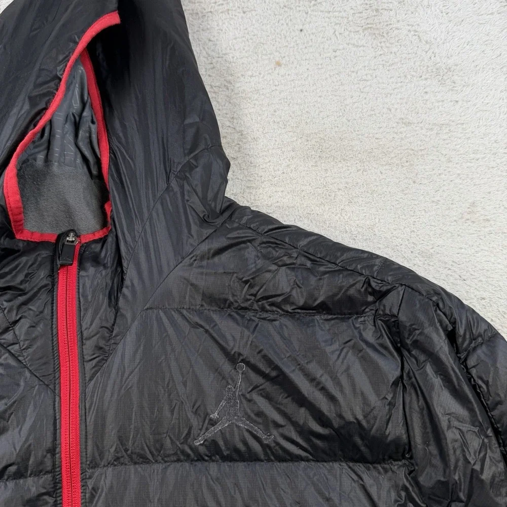 Nike Air Jordan Jacket Men 2XL Black Down Puffer Insulated Hooded Full Zip Nylon